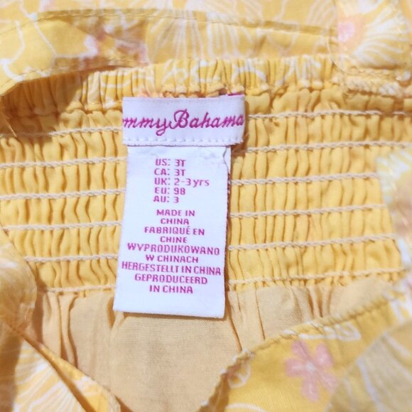 Tommy Bahama Girl's Cotton Sundress Yellow Pink Floral Bow CrissCross Back - Picture 4 of 5